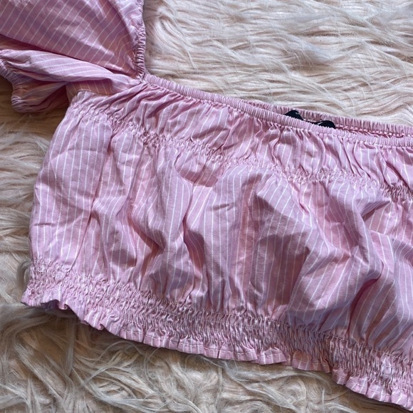 Zara Pink Poplin Striped Crop Top - Picture 6 of 8
